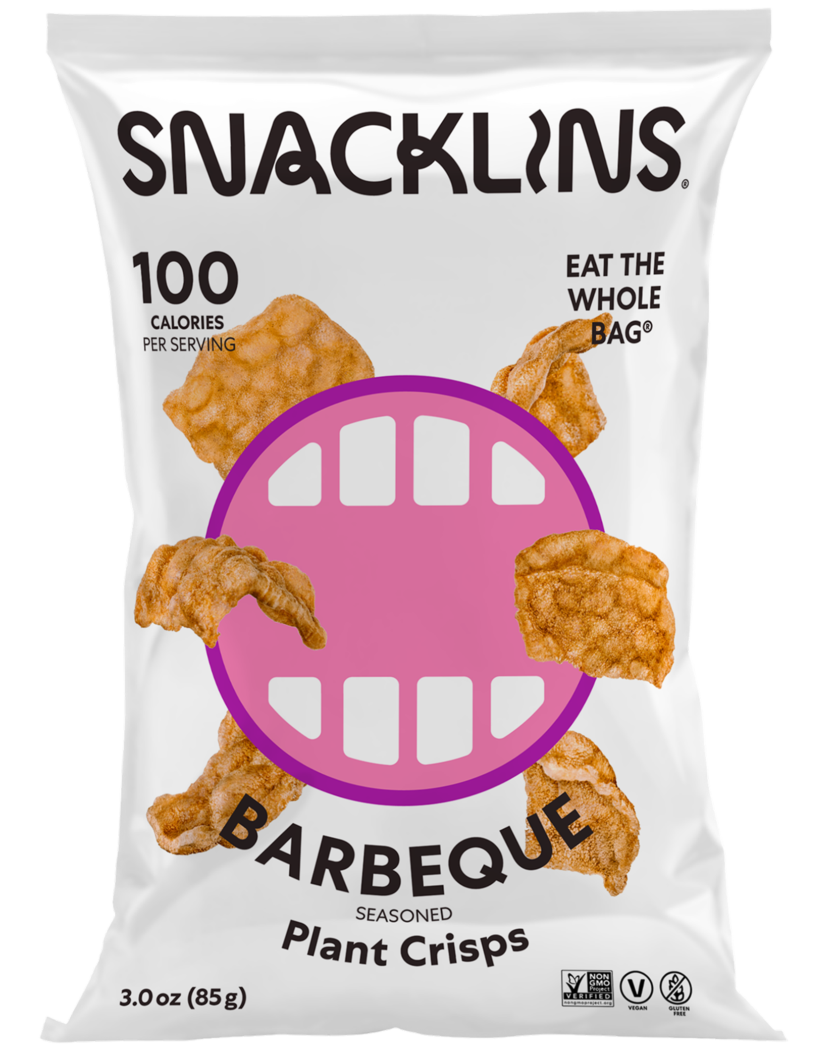 Snacklins Barbeque flavor in a 3 oz pack, isolated on a white background