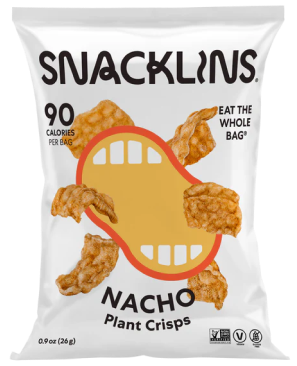 Snacklins Nacho flavor in a 0.9 oz pack, isolated on a white background