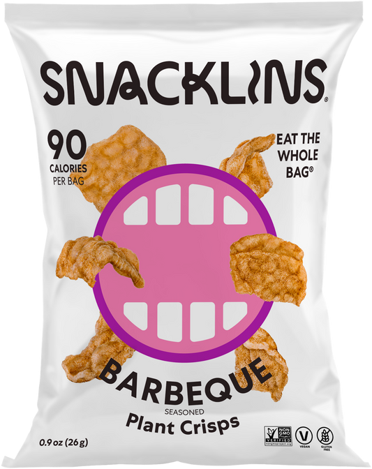 Snacklins Barbeque flavor in a 0.9 oz pack, isolated on a white background