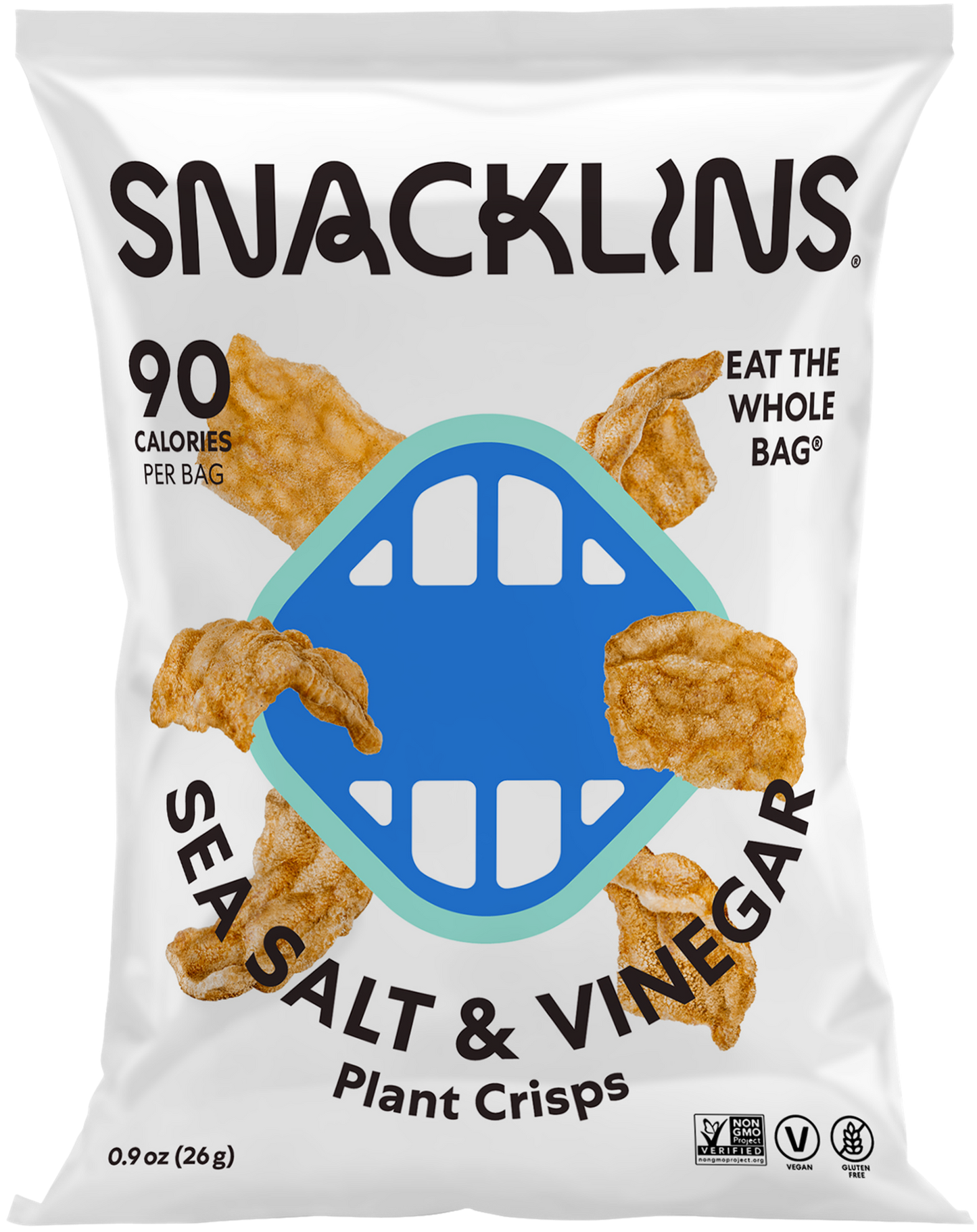 Snacklins Sea Salt flavor in a 0.9 oz pack, isolated on a white background