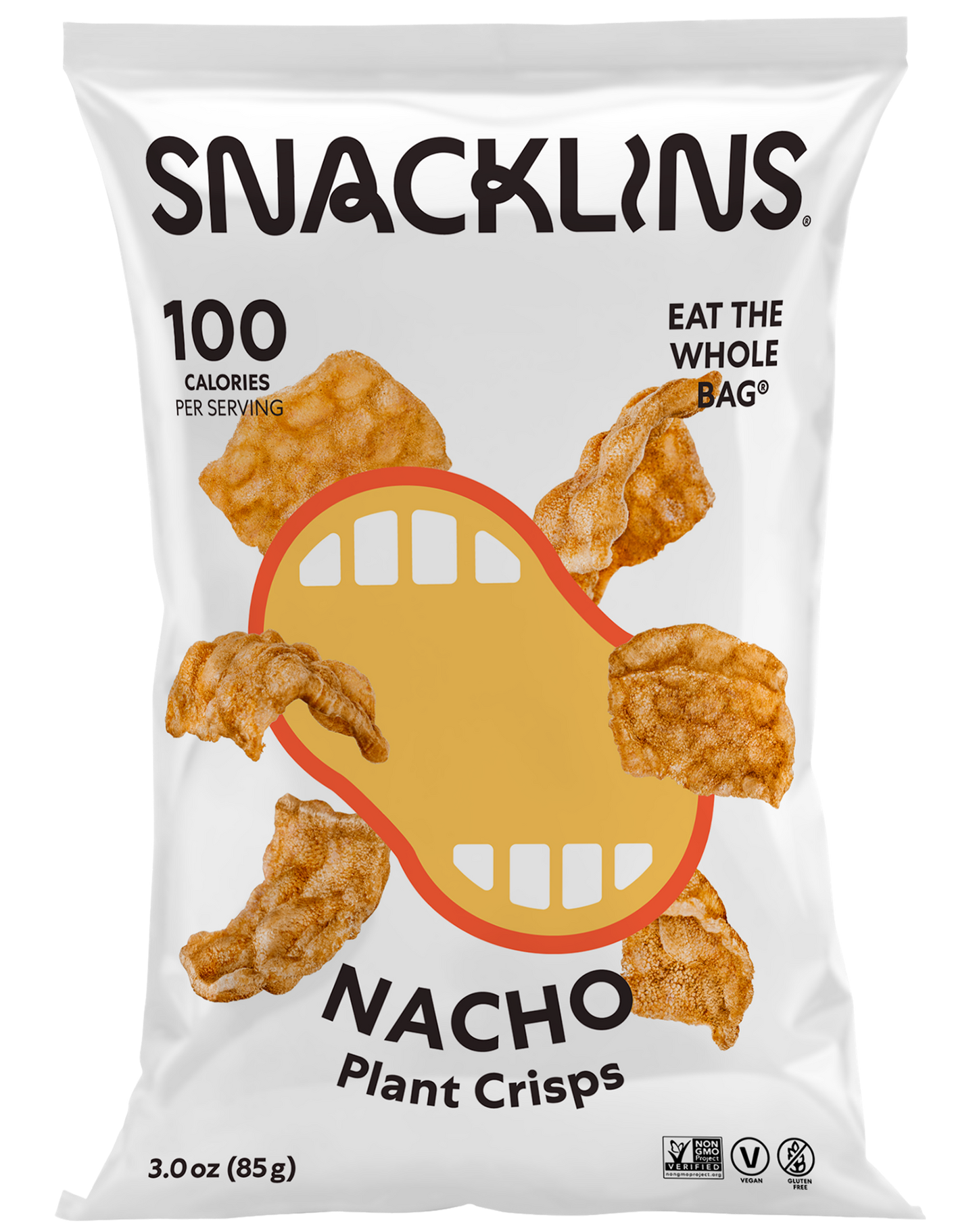 Snacklins Nacho flavor in a 3 oz pack, isolated on a white background