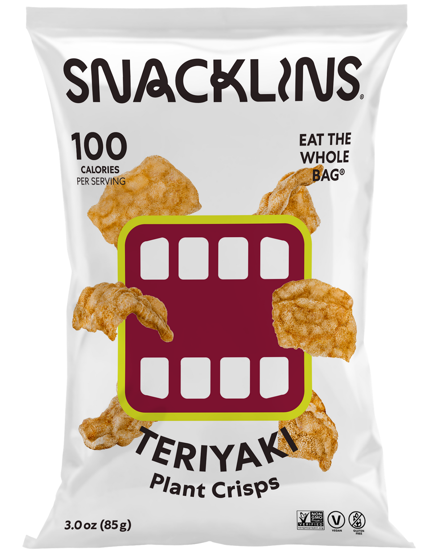 Snacklins Teriyaki flavor in a 3 oz pack, isolated on a white background